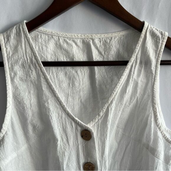 Women's White Button Front Breezy Tank Top - Picture 8 of 12